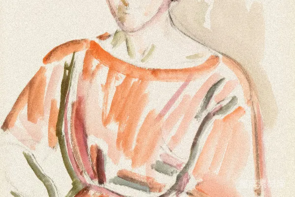 高清摄影 橙色连衣裙女子水彩画。