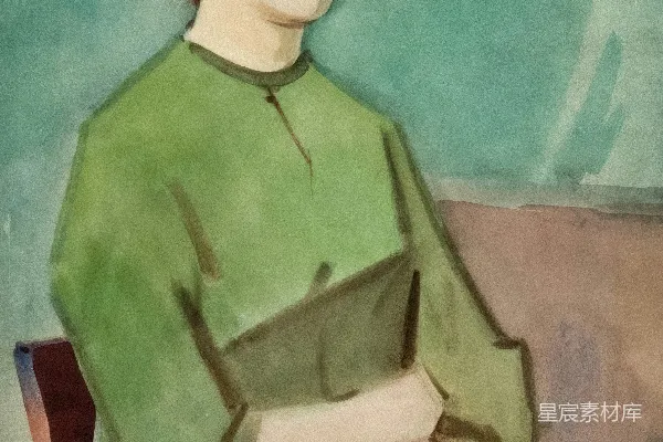 高清摄影 一个穿着绿色连衣裙并戴着红色头巾的年轻女子。