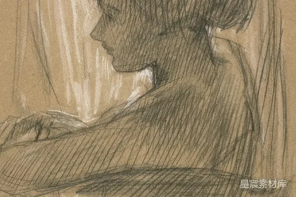 高清摄影 一位女子坐在窗边的素描