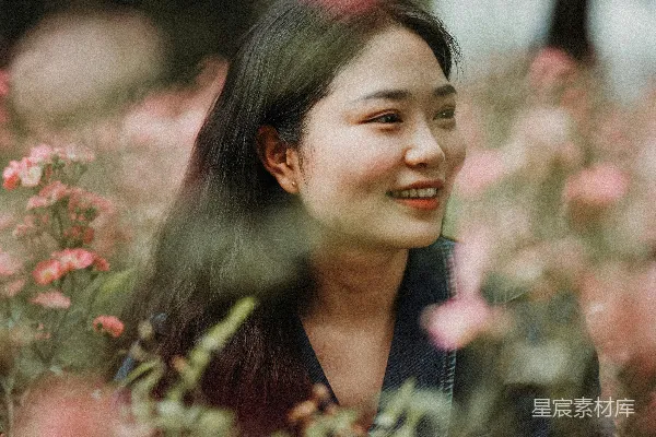 高清摄影 一个女子站在一丛花田中