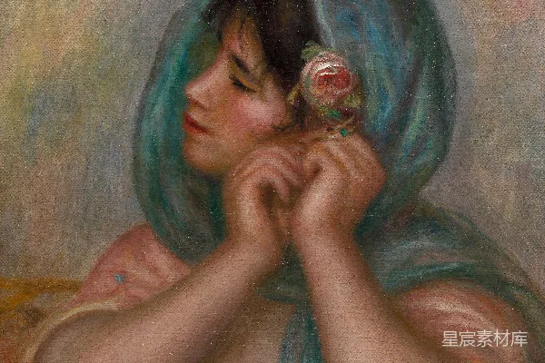 高清摄影 一位女子手持玫瑰的绘画