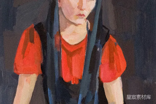 高清摄影 一个穿红衬衫和黑色头巾的女人。