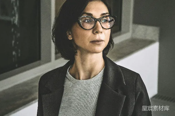 高清摄影 黑色风衣女穿眼镜