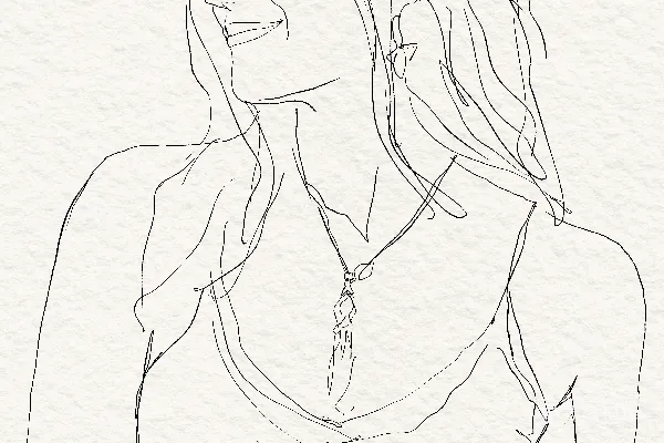 高清摄影 smiling woman looking left in a sketch.