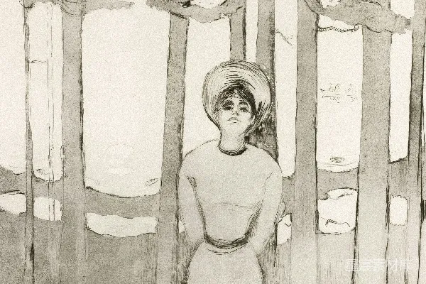 高清摄影 戴着草帽的女人站在森林里。