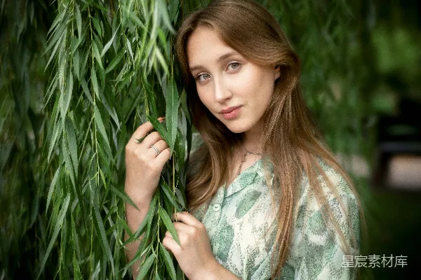 高清摄影 一个女人拿着一棵树的树枝