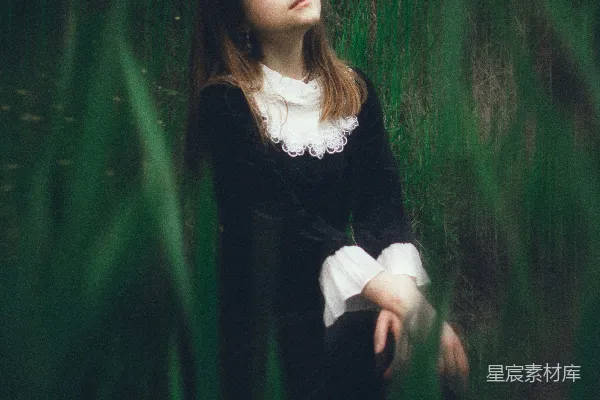 高清摄影 一个女人坐在一丛高草中