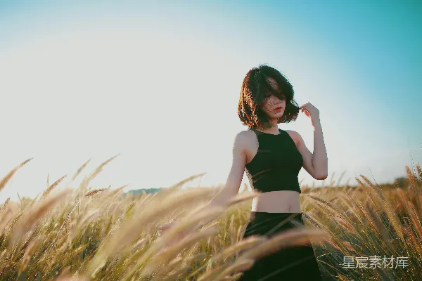 高清摄影 白天妇女在麦田中