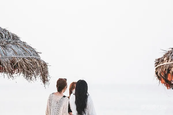 高清摄影 几个女子站在海滩上望着大海