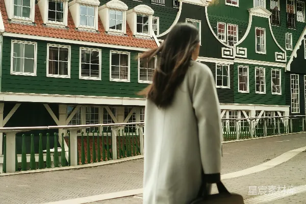 高清摄影 一位妇女背着行李箱走在街上。