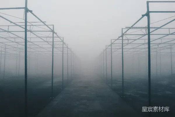 高清摄影 雾中金属建筑框架的建筑摄影