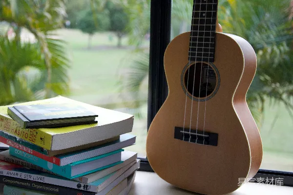 高清摄影 棕色的 acoustic 小提琴放在书本上