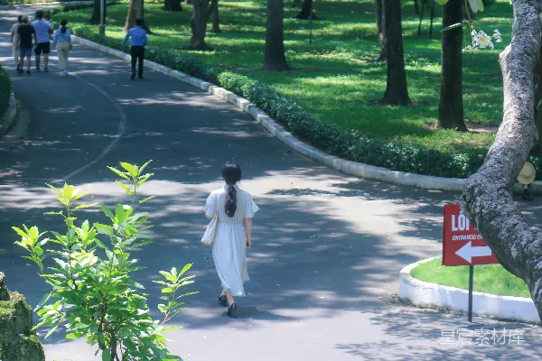 高清摄影 公园里一名妇女在一条小路上行走