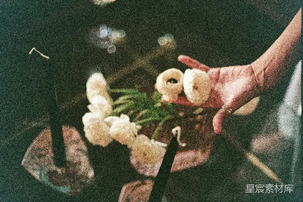 高清摄影 手里拿着一盆盛着花的花瓶的人
