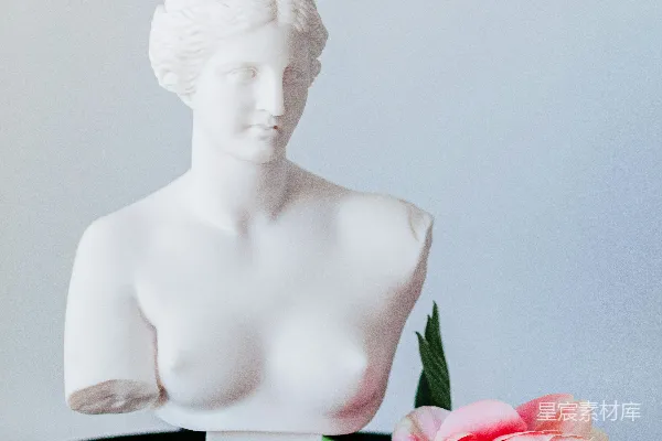 高清摄影 白瓷女人像旁边有一枝红玫瑰