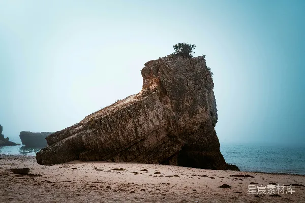 高清摄影 海滩上突出于沙中的大石头