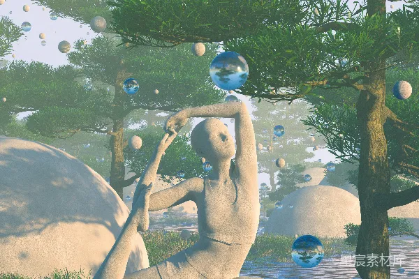 高清摄影 一幅描绘女性坐在草地上 digital 绘画