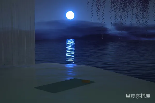 高清摄影 一个可以观赏夜间海洋风景的房间