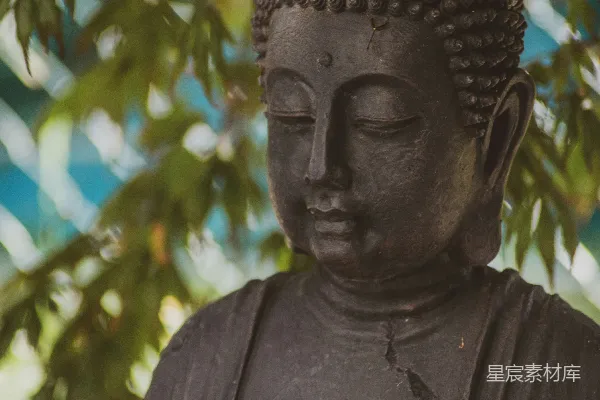 高清摄影 白天黑佛雕像附近有绿树