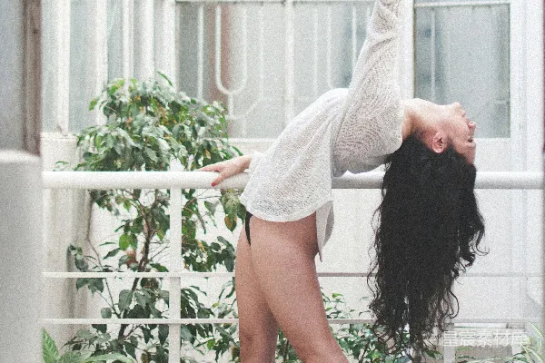 高清摄影 身穿白色长袖衬衫的妇女旁边有一盆绿色的叶子植物