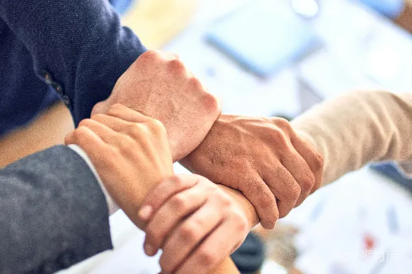 高清摄影 团队成员紧握手腕表示团结之意