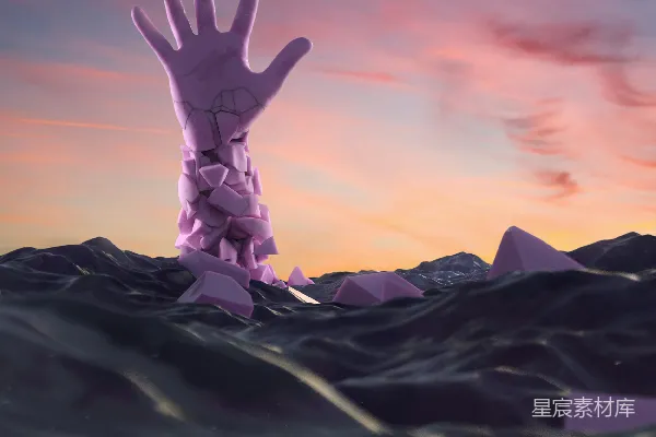 高清摄影 一只破碎的粉手从黑暗的海浪中伸出