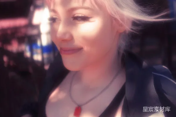 高清摄影 一个穿着皮夹克的白发女人