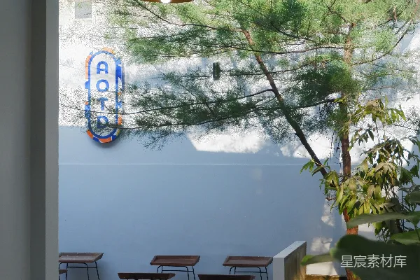 高清摄影 一个桌子和椅子旁边有树的 patio