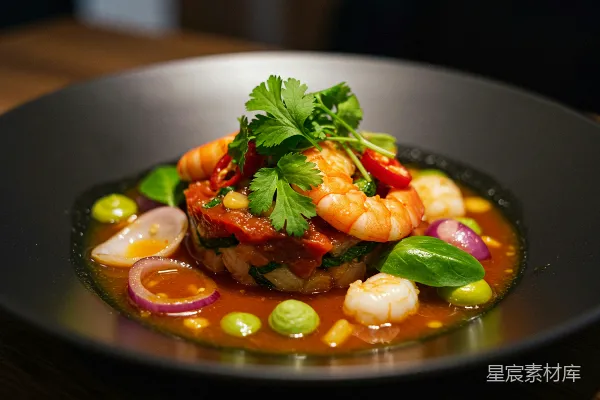 高清摄影 一盘 shrimp 和 蔬菜的 食物