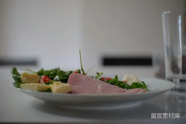 高清摄影 白瓷盘中切肉