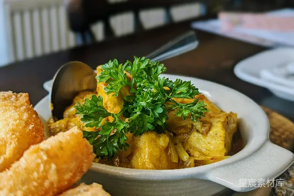 高清摄影 美味的咖喱菜肴和炸 Appetizers。