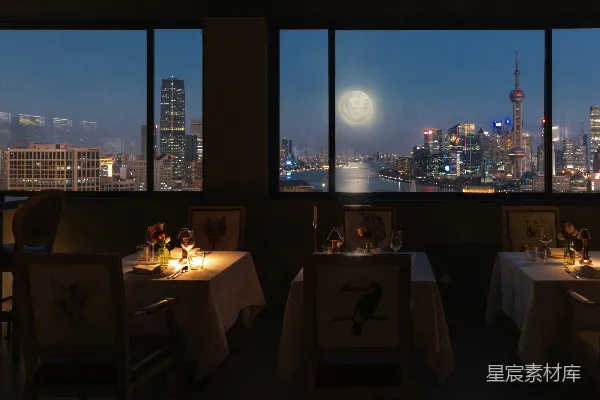 高清摄影 一家可以欣赏城市夜景的餐厅