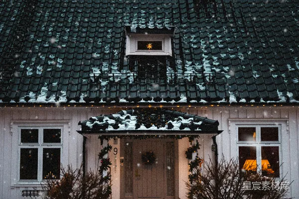 高清摄影 棕色砖砌屋顶覆雪的房子