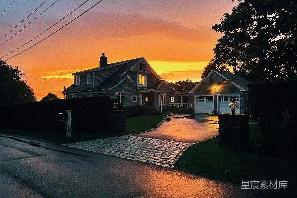 高清摄影 房屋剪影在夕阳下