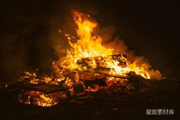 高清摄影 夜晚燃烧柴火