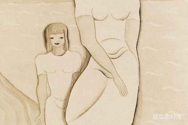 高清摄影 一副画，画中一个女人站在一个孩子旁边。