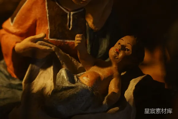 高清摄影 耶稣婴儿诞生场景，马槽中的圣诞景象