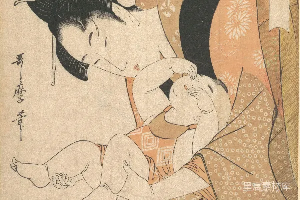 高清摄影 日本浮世绘描绘了一位抱着婴儿的女人。