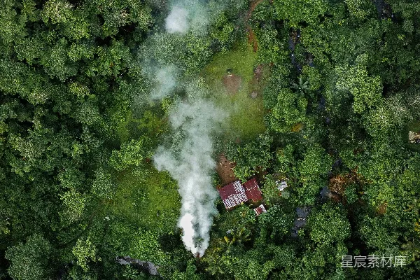 高清摄影 森林中间的一栋房子的空中俯瞰图