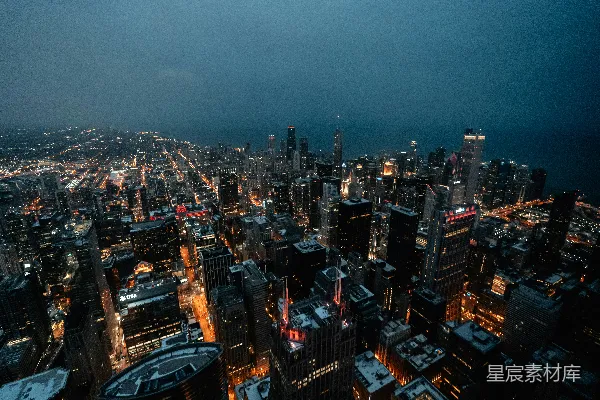 高清摄影 夜间城市建筑的俯瞰图