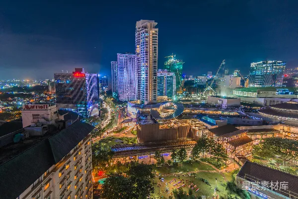 高清摄影 城市建筑在夜间拍摄的航拍照片