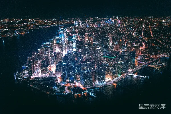 高清摄影 夜间城市建筑的空中俯瞰图