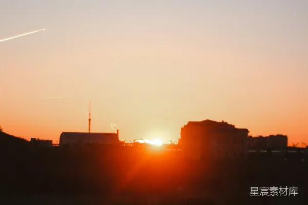 高清摄影 夕阳下建筑物的剪影
