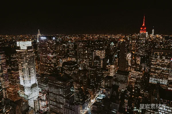 高清摄影 帝国大厦的夜间航拍照片