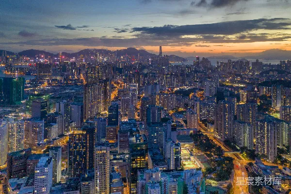 高清摄影 夜间城市建筑的空中俯瞰图