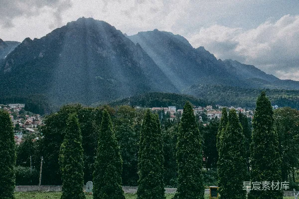 高清摄影 白天拍摄绿树和山的风景照片