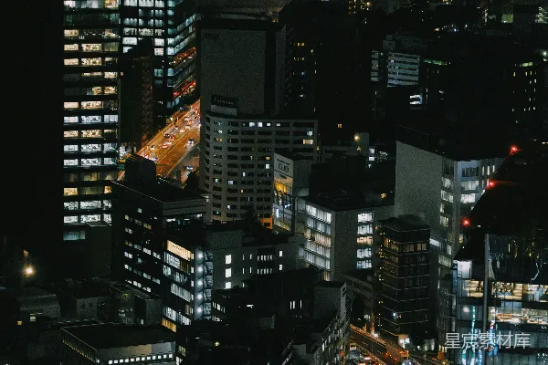 高清摄影 夜晚从建筑物顶部俯瞰城市景色