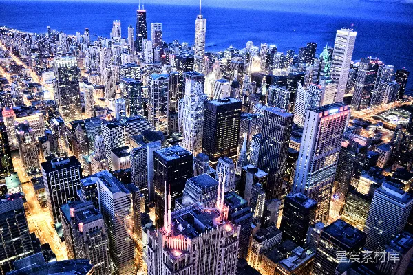 高清摄影 夜间的城市全景俯瞰图