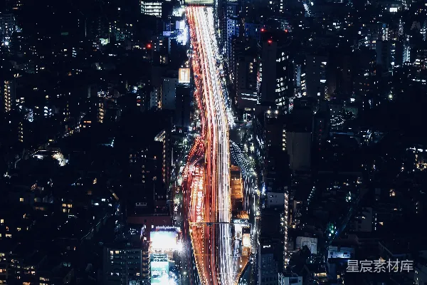 高清摄影 夜间城市的空中俯瞰图