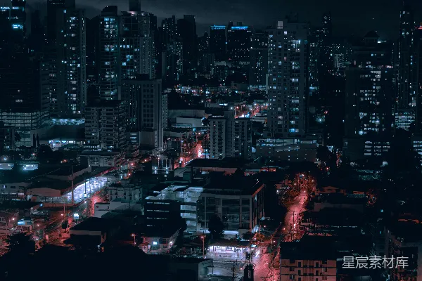 高清摄影 高楼大厦的城市在夜间